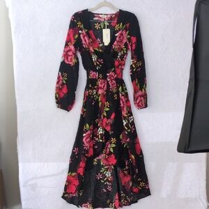 KorMei Women's Floral‎ Tropical High Low Long Sleeve Dress Size S
